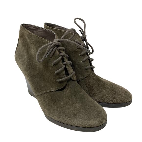 Franco Sarto Wedge Heel Ankle Booties Womens Size 8 Dark Olive Suede Leather - Picture 1 of 8